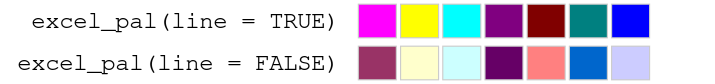 Swatches of the classic Excel line and fill palettes.